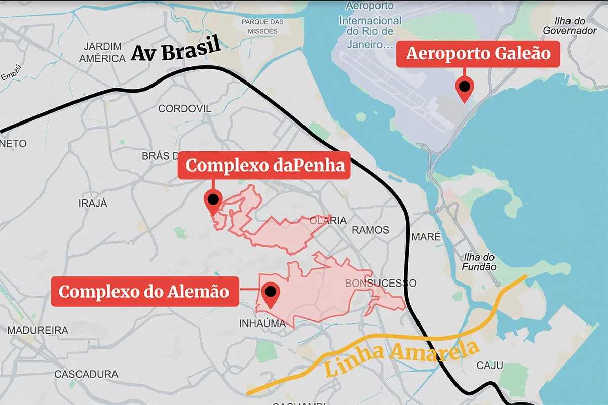 Mapa rio megaoperação contra o Comando Vermelho deflagrada no Rio de Janeiro complexos do Alemão e da Penha, na zona norte Metrópoles